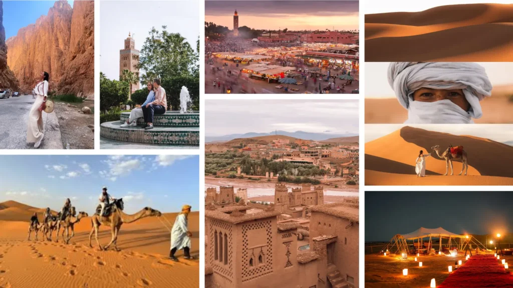 Sand dunes, camel rides at sunset, oases, and historic kasbahs as part of a 4 days tour from Fes to Marrakech through the Sahara Desert.