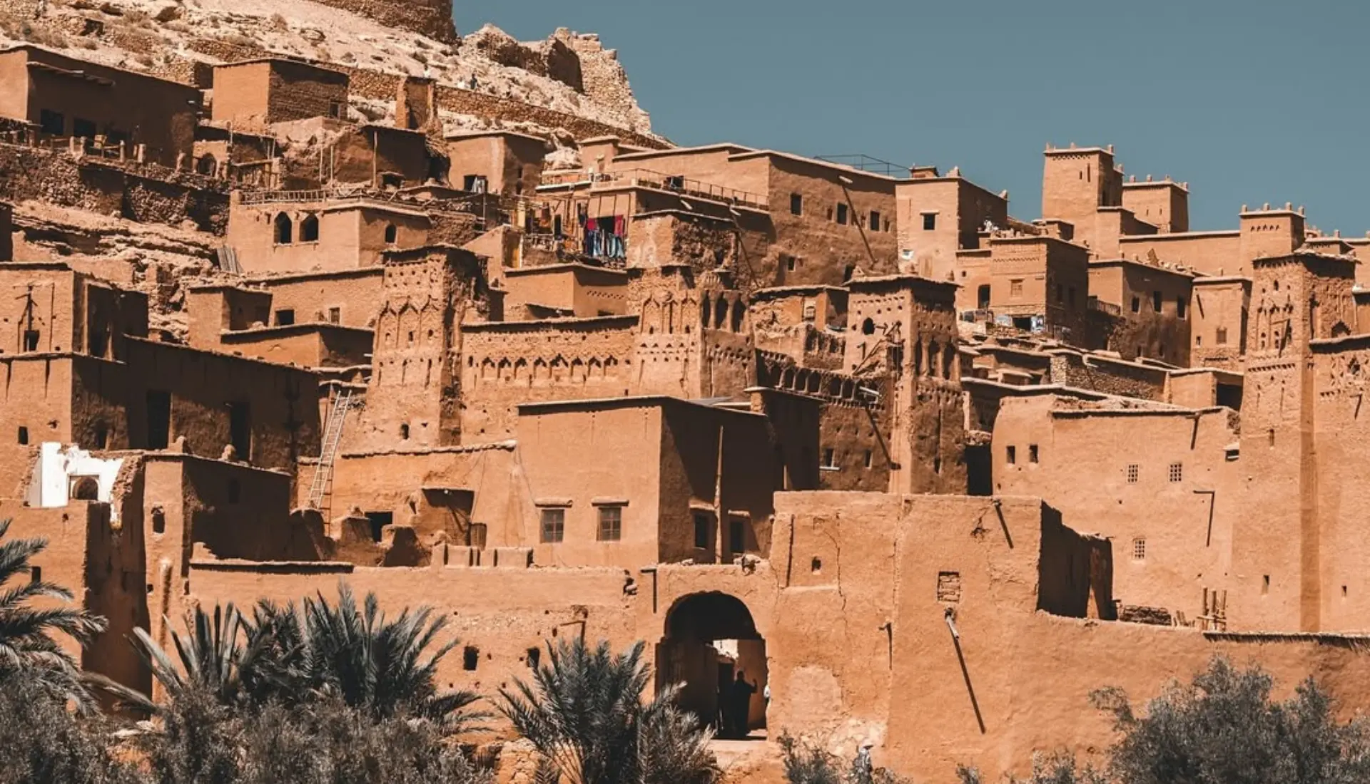 The historic Kasbah Ait Ben Haddou in Morocco during a shared 2 day desert tour from Marrakech to Zagora.